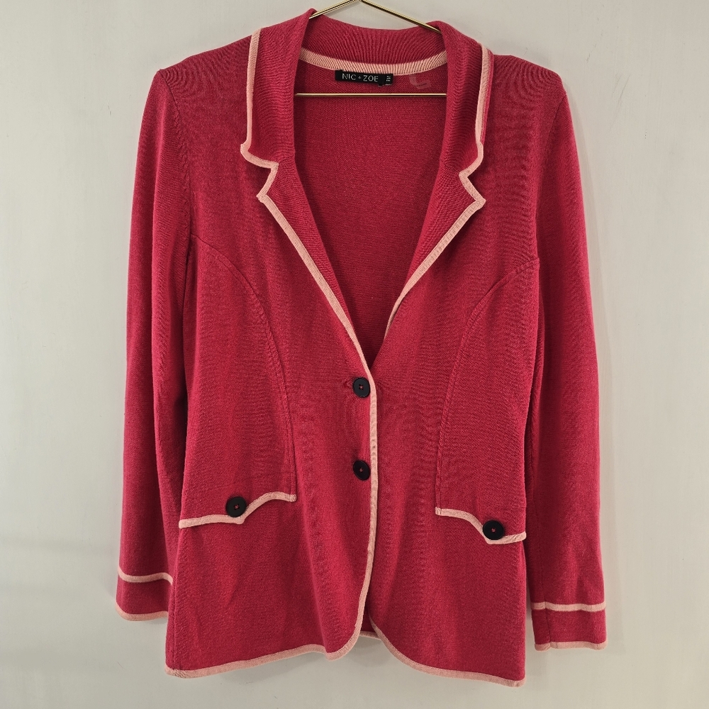 Nic + Zoe PETITE Sweater Blazer Knit Cardigan Jacket Pink Size PM Medium M PET P